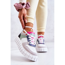 PS1 Tênis esportivo feminino de couro branco-cinza florentino verde 2