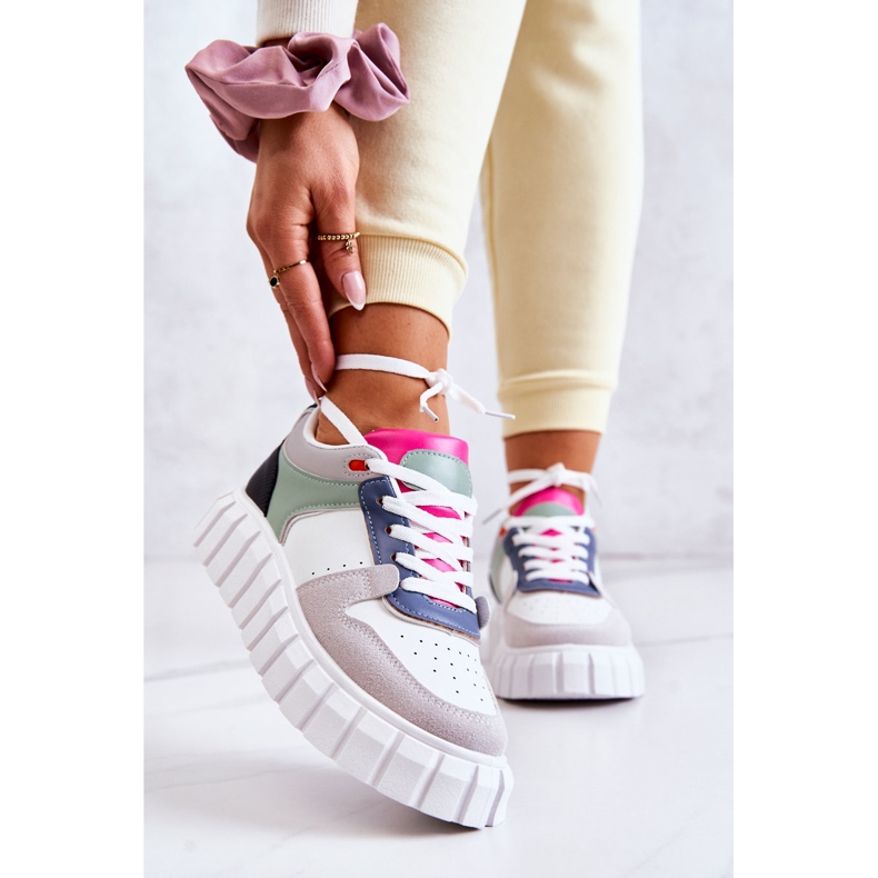 PS1 Tênis esportivo feminino de couro branco-cinza florentino verde 2