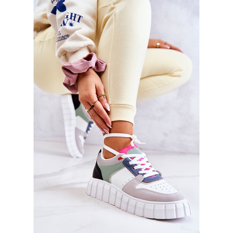 PS1 Tênis esportivo feminino de couro branco-cinza florentino verde 1