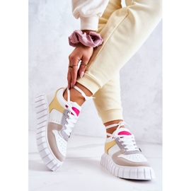 PS1 Tênis feminino de couro esportivo branco e bege florentino amarelo 2