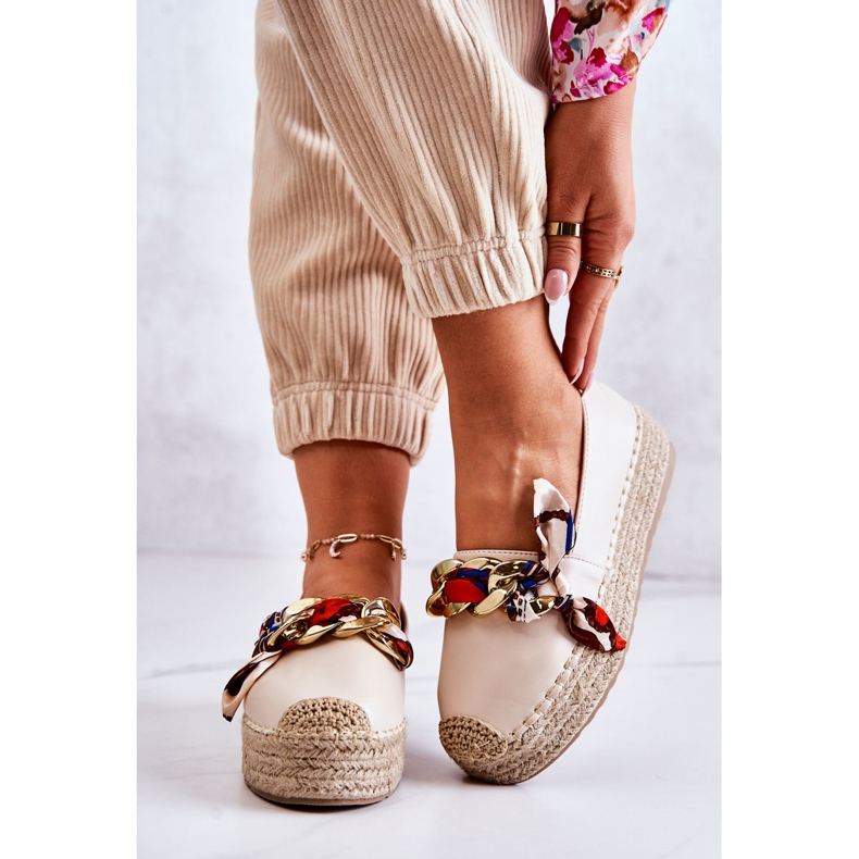 PS1 Alpargatas femininas de couro com corrente bege claro chique 2