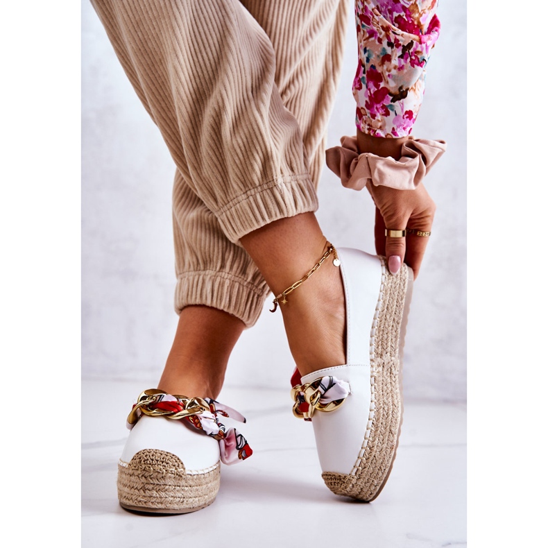 PS1 Alpargatas femininas de couro com corrente branca chique branco 2 PS1 Alpargatas femininas de couro com corrente branca chique branco 2