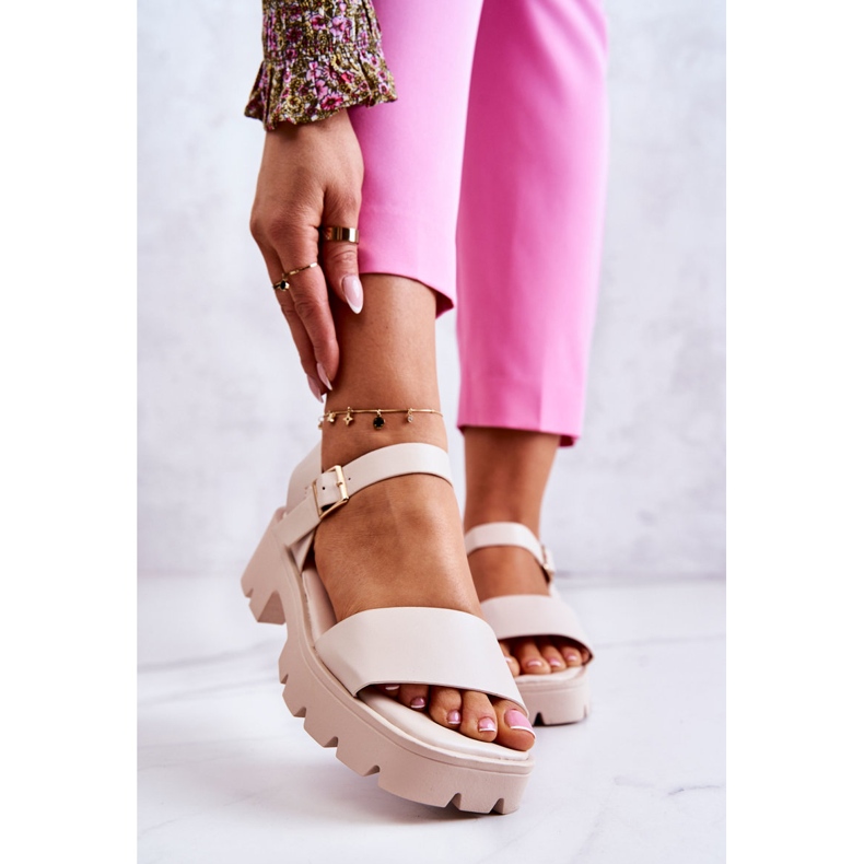 PS1 Sandálias de couro com salto alto bege sovie 1