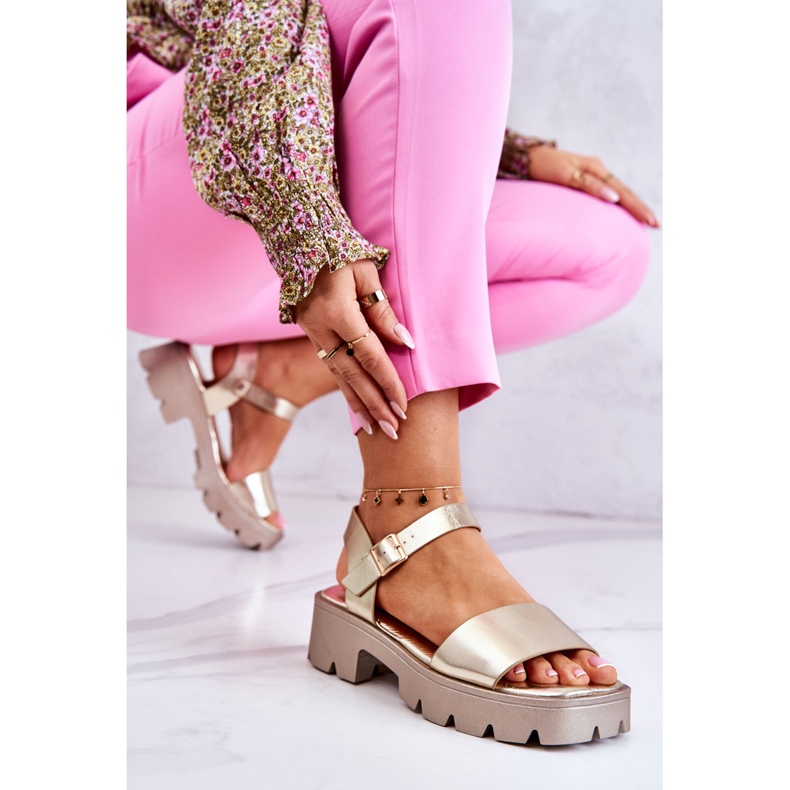 PS1 Sandália de salto alto em couro Golden Sovie dourado 1