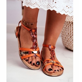 Sandálias elegantes femininas Orange Snake Eco-Leather laranja 3