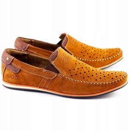 KOMODO Sapatos masculinos mocassins camelo de verão 876 marrom laranja 2