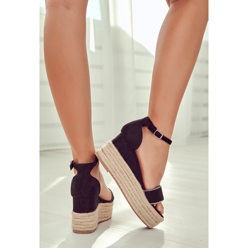 FW1 Sandálias femininas em cunha com zircônia cúbica preta Linette preto 2