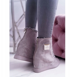 Tênis feminino Lu Boo com corrente em camurça cinza Monica 4