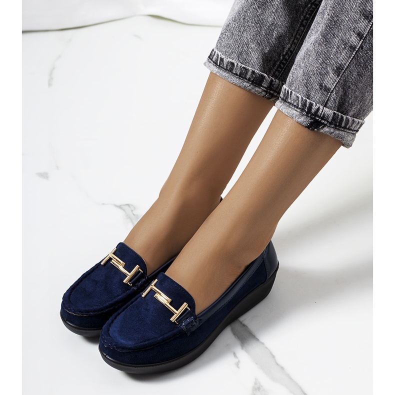 Mocassins azul marinho na cunha Marinke 1