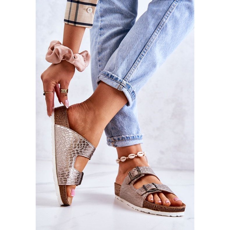 Chinelos Femininos Fivelas Inblu NM000027 Prata bege 2