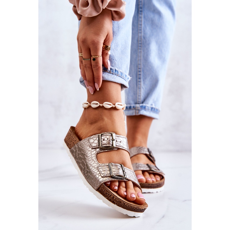 Chinelos Femininos Fivelas Inblu NM000027 Prata bege 1