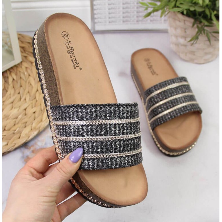 Chinelos plataforma pretos W S. Barski 1