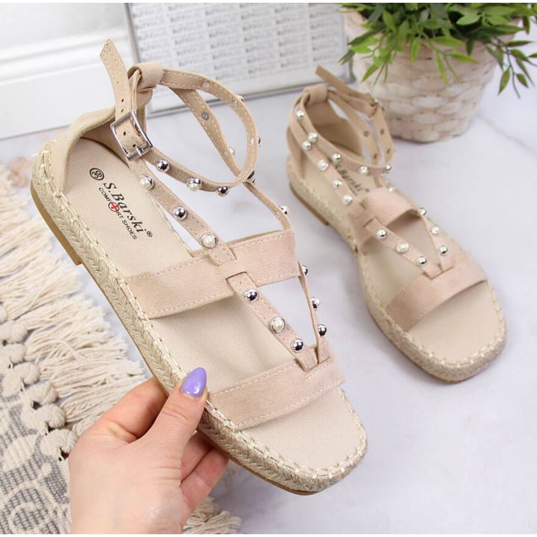 Sandália alpercatas com pérolas bege W S.Barski 1