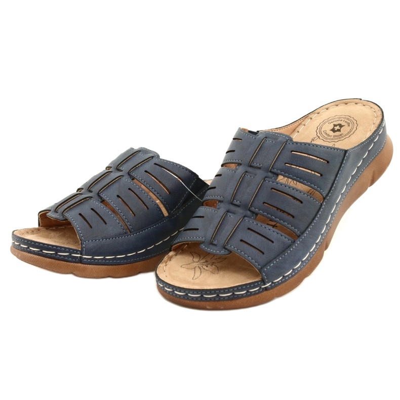 Flip-flops femininos com um OpenWork Evento 22SD98-4536 Navy Blue Pattern azul 2