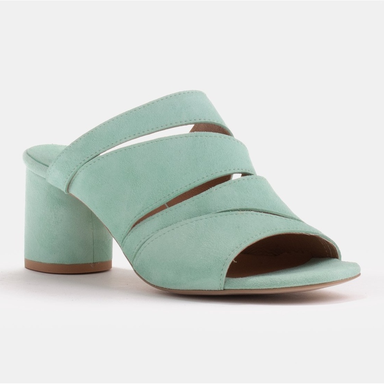 Marco Shoes Chinelos de couro feminino, listras cortadas verde 1