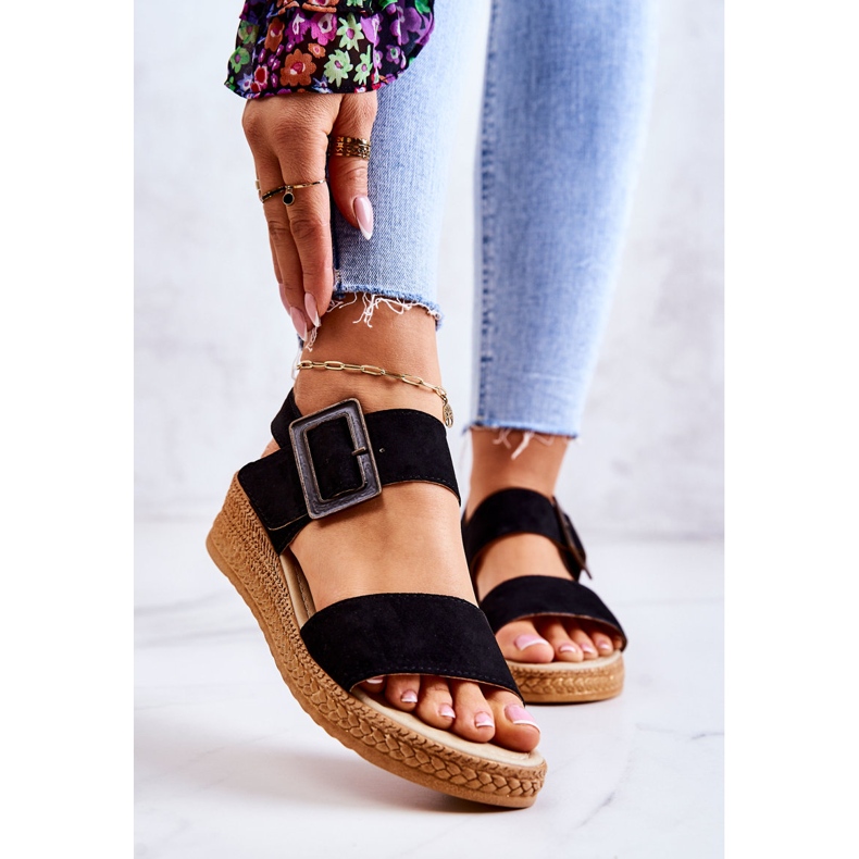 Sandálias femininas de camurça Big Star JJ276031 preta preto 1