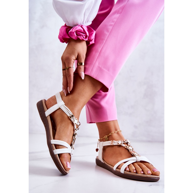 Sandálias femininas sem salto com decoração Salinna branca branco 1