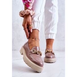 Sapatos Brogues Femininos Couro Dourado Decoração Laura Messi 2383 Bege Escuro 1