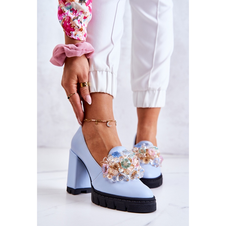 PA2 Bombas Elegantes com Ornamento de Caterine Azul Suave 1