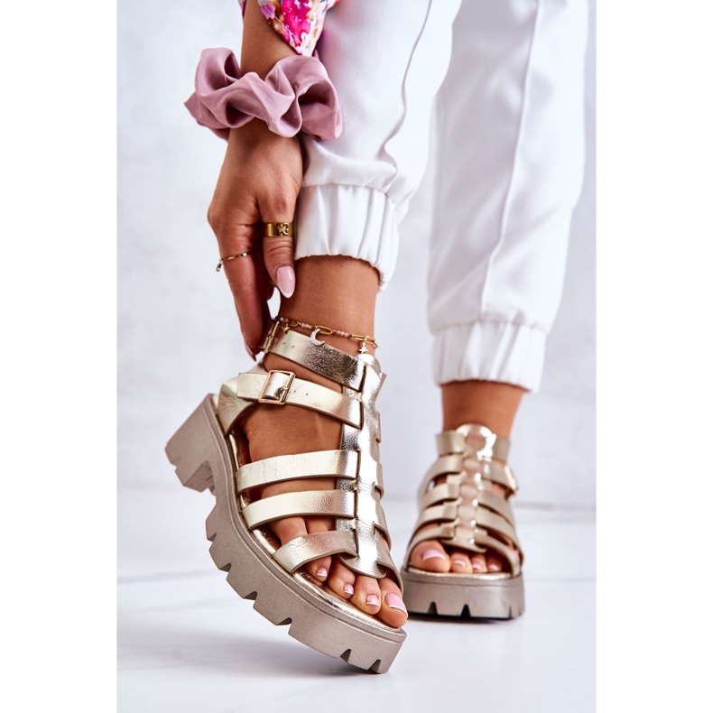 PS1 Sandálias de Couro com Tiras de Minorita Dourada dourado 1