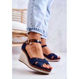 PS1 Sandália feminina Veenus azul marinho com salto de cunha 2