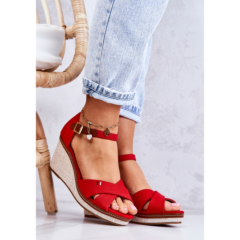 PS1 Sandálias femininas de cunha vermelha Veenus vermelho 1
