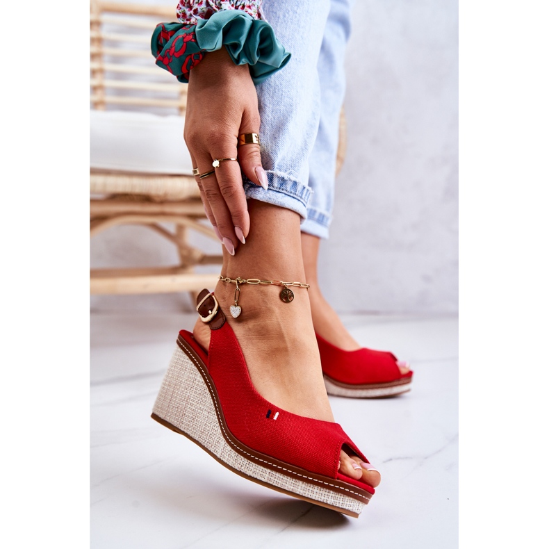 PS1 Sandálias femininas confortáveis ​​com talas vermelhas de fivela vermelho 1