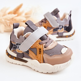 PJ2 Tênis esportivo infantil de pano cinza-marrom Nathine 2