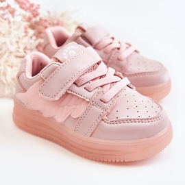 PA1 Sapatos esportivos infantis de couro com velcro rosa anjo 1