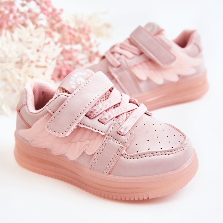 PA1 Sapatos esportivos infantis de couro com velcro rosa anjo 2