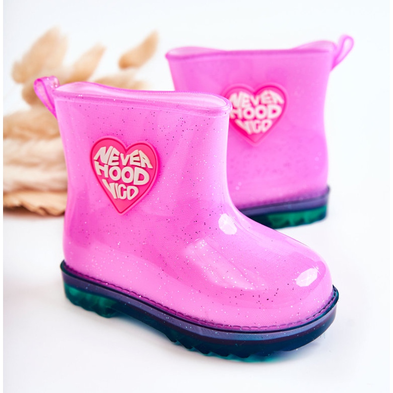 Botas de chuva de brocado infantil fúcsia rosa 2
