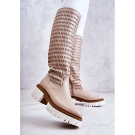 Botas de couro a céu aberto com zíper bege Lativia 2