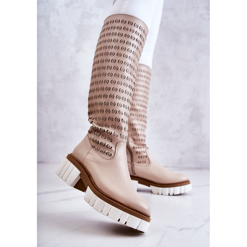 Botas de couro a céu aberto com zíper bege Lativia 2 Botas de couro a céu aberto com zíper bege Lativia 2