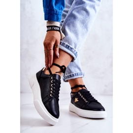 Vinceza Sapatos esportivos de couro com decoração de calerie preta preto dourado 2