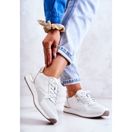 Vinceza Tênis esportivo feminino de couro branco Horessa dourado 2