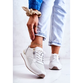 Vinceza Tênis esportivo feminino de couro branco Horessa dourado 1