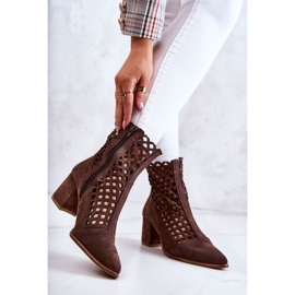Botas vazadas de camurça com salto alto Nicole 2638 Marrom escuro 2