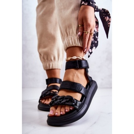 Sandálias de couro com corrente La.Fi Black Alissia preto 1