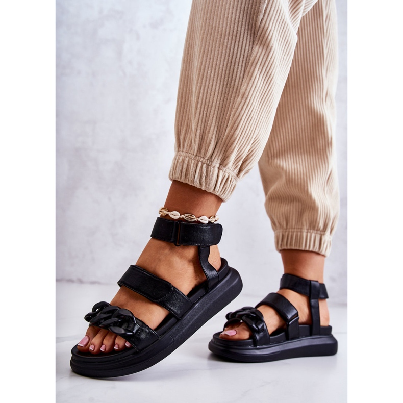 Sandálias de couro com corrente La.Fi Black Alissia preto 2