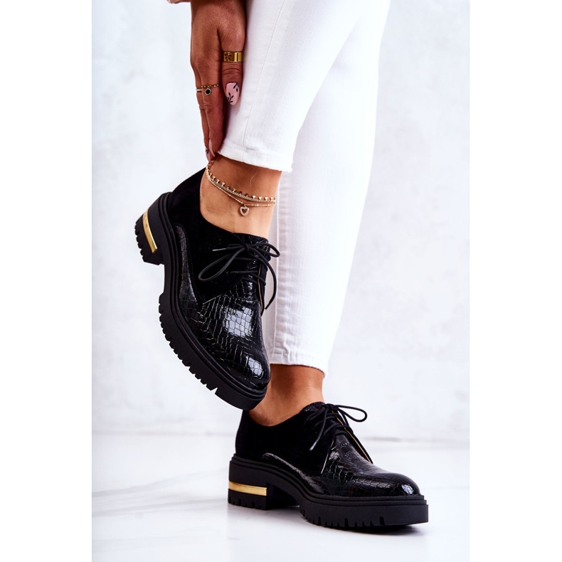 PA2 Sapatos femininos de couro com amarração preta merevin preto 2