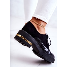PA2 Sapatos femininos de couro com amarração preta merevin preto 8