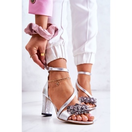 PA2 Sandálias femininas de couro com salto alto prata torine 1