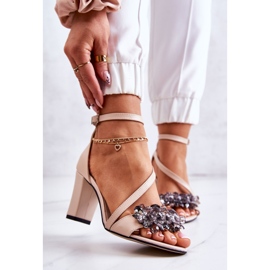 PA2 Sandálias Femininas de Couro com Salto Alto Torine Bege 1