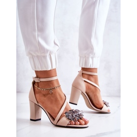 PA2 Sandálias Femininas de Couro com Salto Alto Torine Bege 2