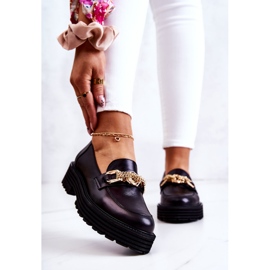 Sapatos Brogues Femininos Couro Dourado Decoração Laura Messi 2383 Preto 1