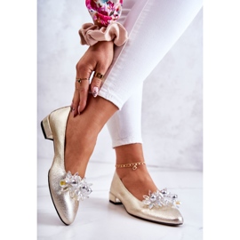 PA2 Bailarinas de couro com elegante decoração milany dourada dourado 2