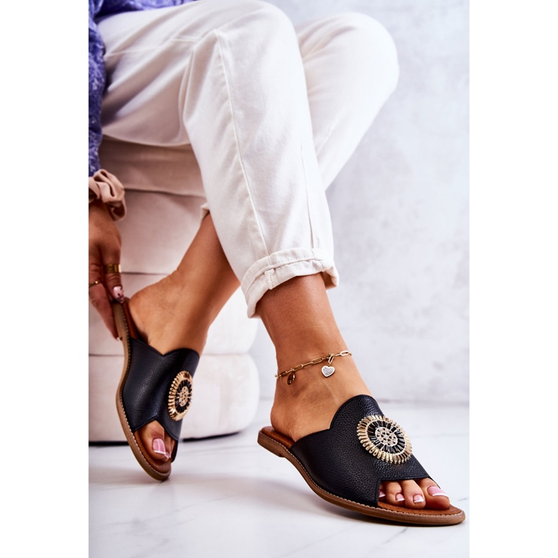 Lewski Shoes Chinelos de couro da moda Lewski sapatos 3132 / O preto 2