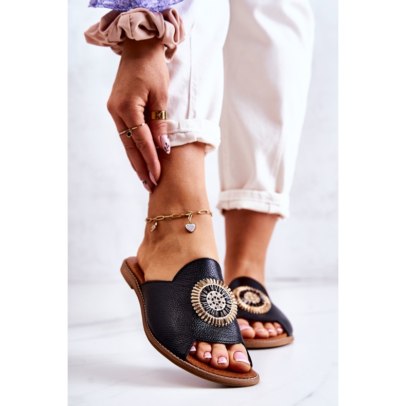 Lewski Shoes Chinelos de couro da moda Lewski sapatos 3132 / O preto 1