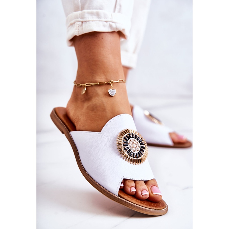 Lewski Shoes Chinelos de couro da moda Lewski sapatos 3132 / O branco 1