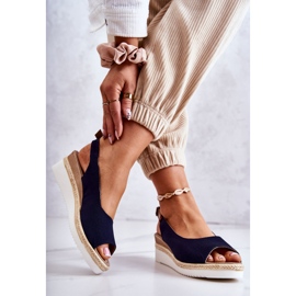 Sandálias femininas em cunha Big Star JJ276046 Azul Marinho 2